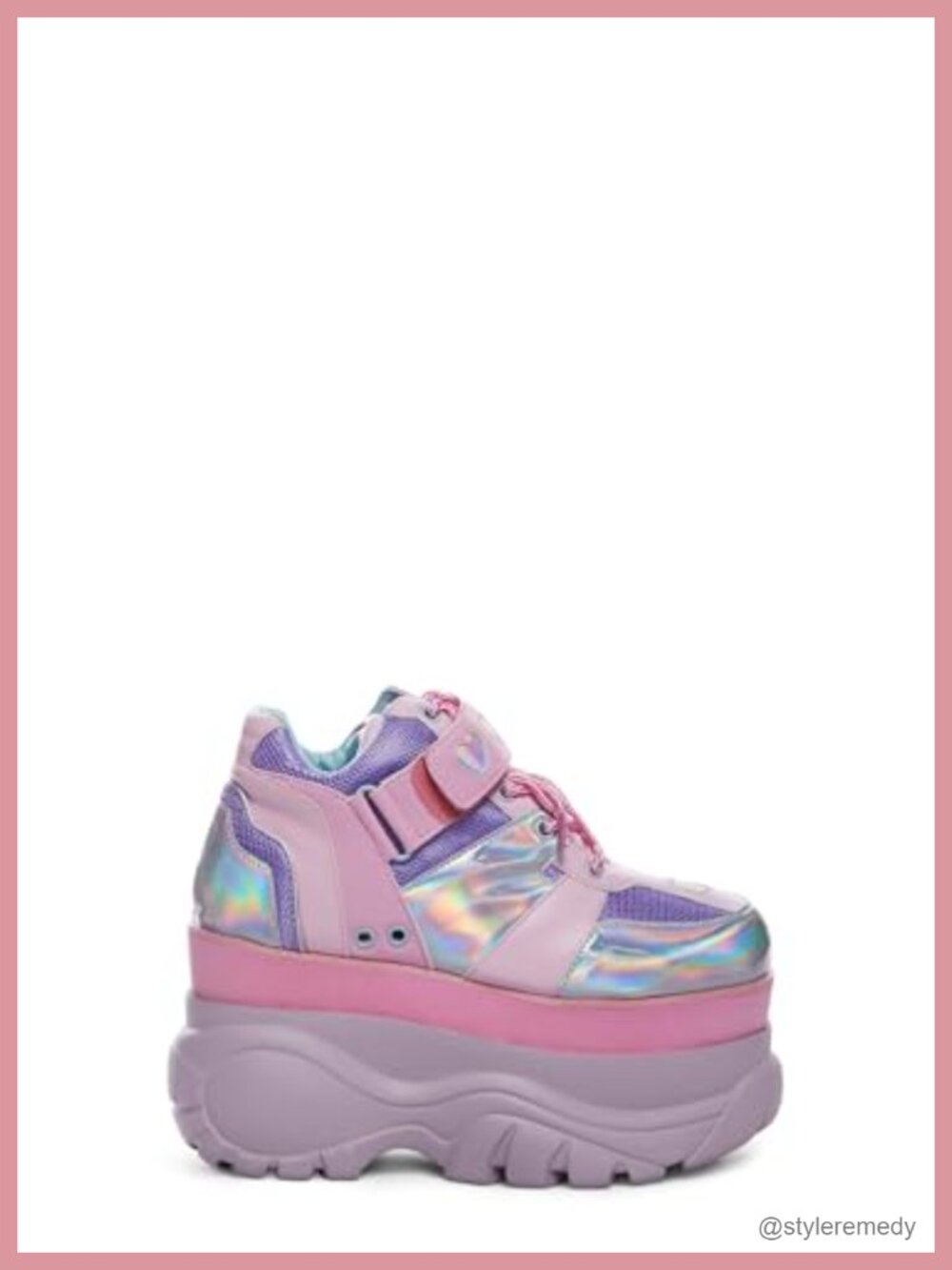 Platform Sneakers Holographic Finish Heart Strap Lace-Up